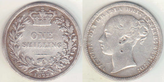 1872 Great Britain silver Shilling (die 100) A005867